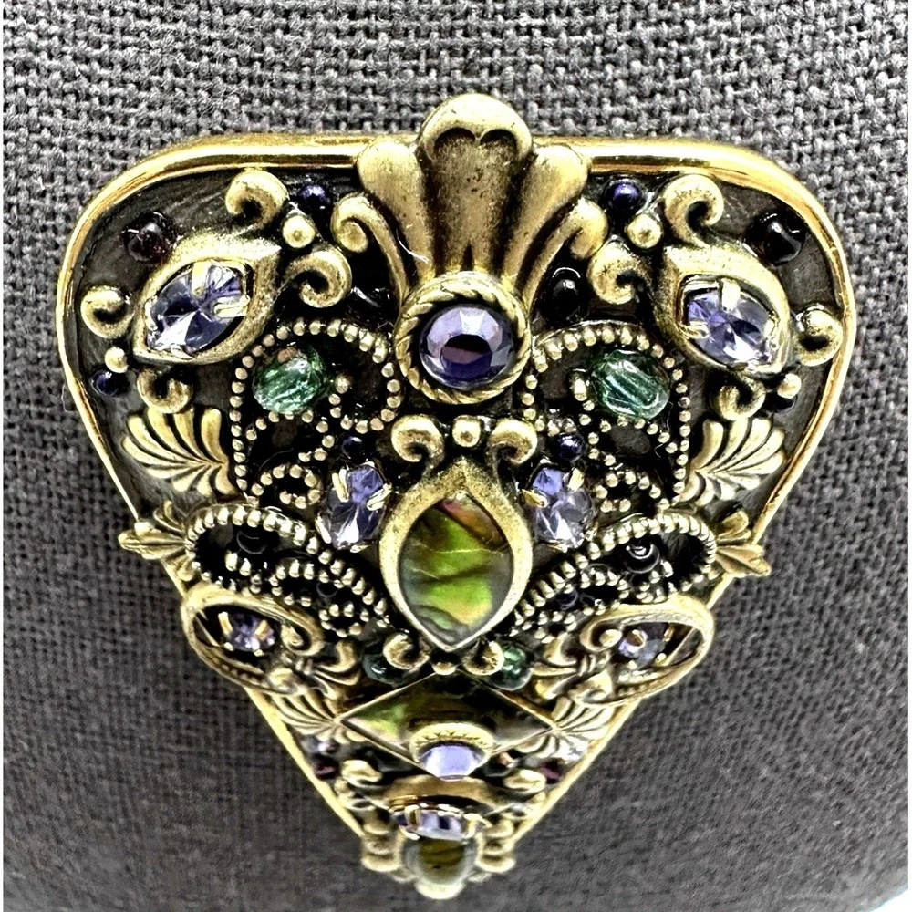 Michal Golan Stamp Brooch Pendant‎ Gold Tone Multi Stone Statement Vintage Style